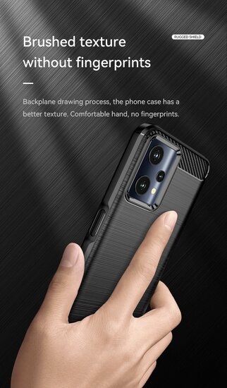 OnePlus Nord CE 2 Lite Hoesje - MobyDefend TPU Backcover - Geborstelde Metaal &amp; Carbon-Look - Blauw