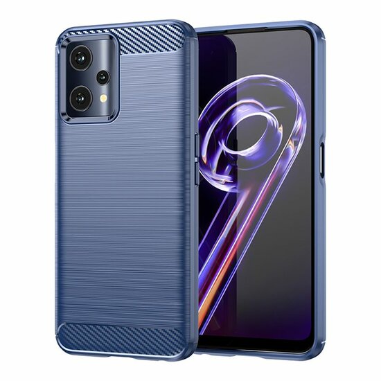 OnePlus Nord CE 2 Lite Hoesje - MobyDefend TPU Backcover - Geborstelde Metaal &amp; Carbon-Look - Blauw