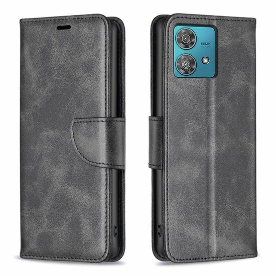 Motorola Edge 40 Neo Hoesje, MobyDefend Wallet Book Case Met Koord, Zwart