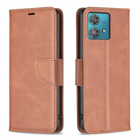 Motorola Edge 40 Neo Hoesje - MobyDefend Wallet Book Case Met Koord - Bruin
