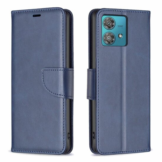 Motorola Edge 40 Neo Hoesje - MobyDefend Wallet Book Case Met Koord - Blauw