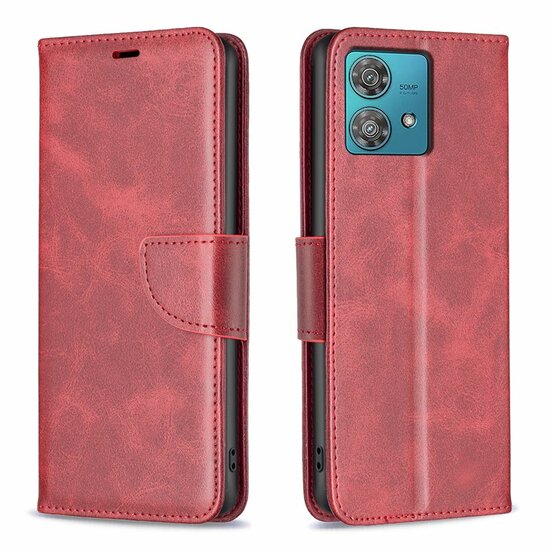 Motorola Edge 40 Neo Hoesje - MobyDefend Wallet Book Case Met Koord - Rood