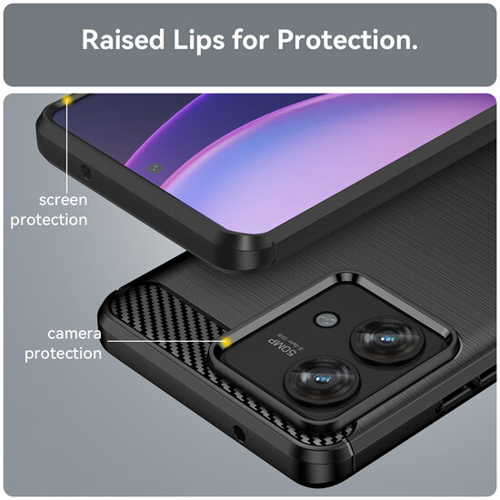Motorola Edge 40 Neo Hoesje - MobyDefend TPU Backcover - Geborstelde Metaal &amp; Carbon-Look - Blauw