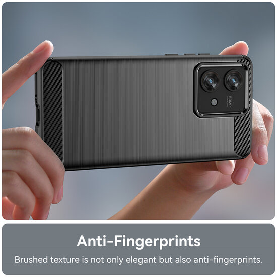 Motorola Edge 40 Neo Hoesje - MobyDefend TPU Backcover - Geborstelde Metaal &amp; Carbon-Look - Rood