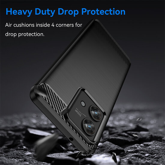Motorola Edge 40 Neo Hoesje - MobyDefend TPU Backcover - Geborstelde Metaal &amp; Carbon-Look - Rood