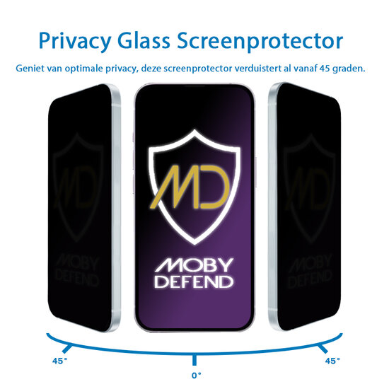 2-Pack MobyDefend iPhone 15 Pro Screenprotectors - HD Privacy Glass Screensavers