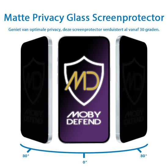 MobyDefend iPhone 15 Plus Screenprotector - Matte Privacy Glass Screensaver