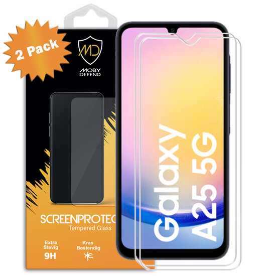 2-Pack Samsung Galaxy A25 Screenprotectors - MobyDefend Case-Friendly Screensavers - Gehard Glas