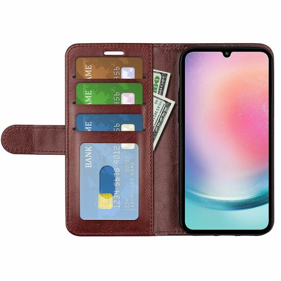 Samsung Galaxy A25 Hoesje, MobyDefend Wallet Book Case (Sluiting Achterkant), Bruin