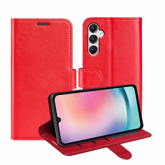 Samsung Galaxy A25 Hoesje, MobyDefend Wallet Book Case (Sluiting Achterkant), Rood
