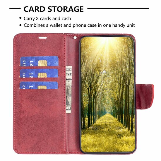 Samsung Galaxy S24 Ultra Hoesje, MobyDefend Wallet Book Case Met Koord, Rood