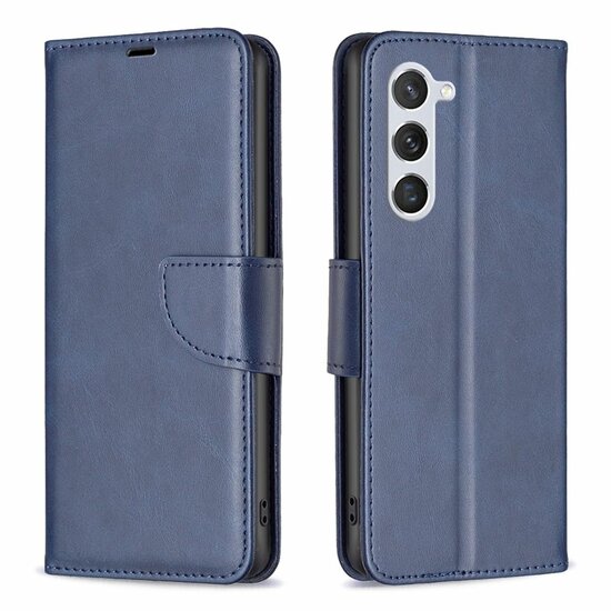 Samsung Galaxy S24 Hoesje, MobyDefend Wallet Book Case Met Koord, Blauw