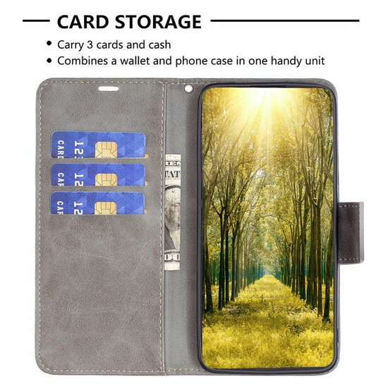 Samsung Galaxy S24 Plus (S24+) Hoesje, MobyDefend Wallet Book Case Met Koord, Grijs