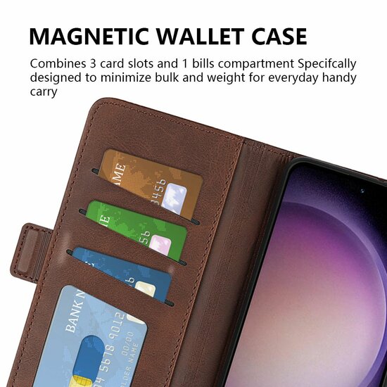 Samsung Galaxy S23 FE Hoesje, MobyDefend Luxe Wallet Book Case (Sluiting Zijkant), Lichtbruin