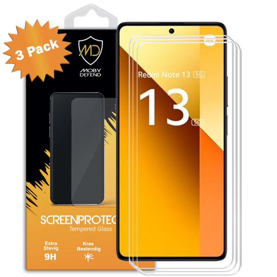 3-Pack Xiaomi Redmi Note 13 5G Screenprotectors - MobyDefend Case-Friendly Screensavers - Gehard Glas
