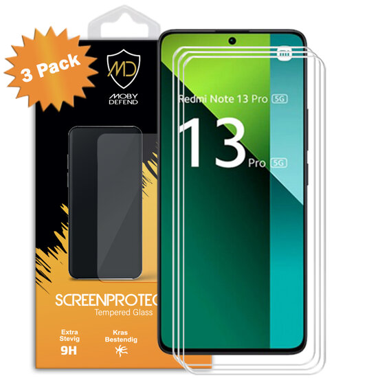 3-Pack Xiaomi Redmi Note 13 Pro 5G Screenprotectors - MobyDefend Case-Friendly Screensavers - Gehard Glas