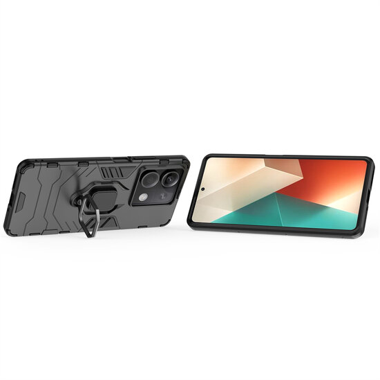 Xiaomi Redmi Note 13 5G Hoesje - MobyDefend Dubbelgelaagde Pantsercase Met Standaard - Zwart