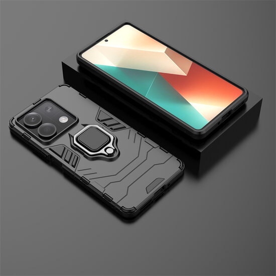 Xiaomi Redmi Note 13 5G Hoesje - MobyDefend Dubbelgelaagde Pantsercase Met Standaard - Zwart