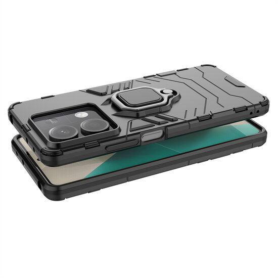 Xiaomi Redmi Note 13 5G Hoesje - MobyDefend Dubbelgelaagde Pantsercase Met Standaard - Zwart