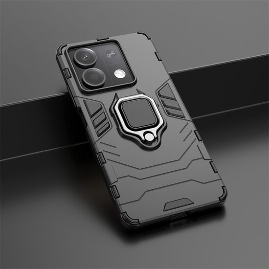 Xiaomi Redmi Note 13 5G Hoesje - MobyDefend Dubbelgelaagde Pantsercase Met Standaard - Zwart