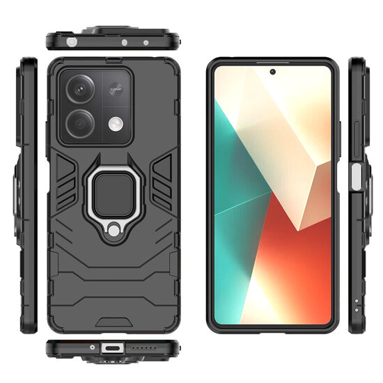Xiaomi Redmi Note 13 5G Hoesje - MobyDefend Dubbelgelaagde Pantsercase Met Standaard - Zwart