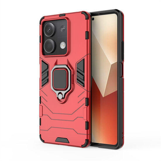 Xiaomi Redmi Note 13 5G Hoesje, MobyDefend Dubbelgelaagde Pantsercase Met Standaard, Rood