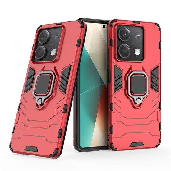 Xiaomi Redmi Note 13 5G Hoesje - MobyDefend Dubbelgelaagde Pantsercase Met Standaard - Rood