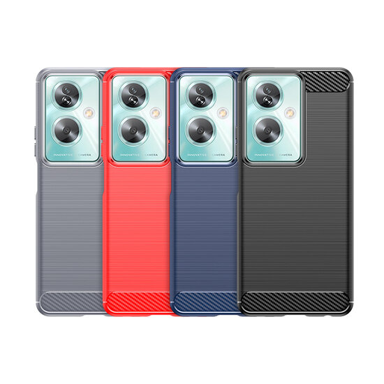 Oppo A79 / OnePlus Nord N30 SE Hoesje, MobyDefend TPU Gelcase, Geborsteld Metaal + Carbonlook, Blauw
