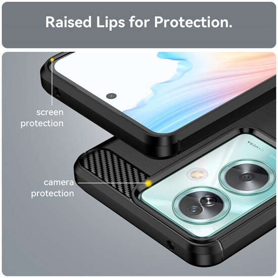 Oppo A79 / OnePlus Nord N30 SE Hoesje - MobyDefend TPU Backcover - Geborstelde Metaal &amp; Carbon-Look - Blauw