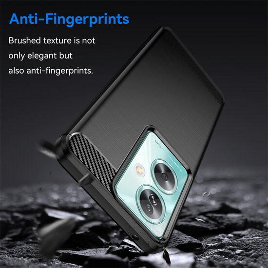 Oppo A79 / OnePlus Nord N30 SE Hoesje - MobyDefend TPU Backcover - Geborstelde Metaal &amp; Carbon-Look - Blauw