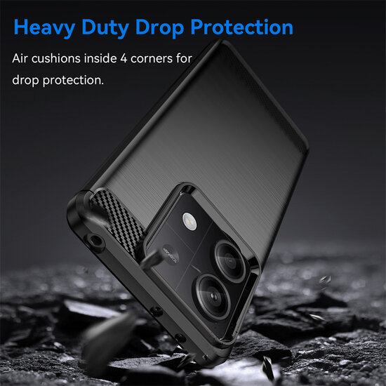 Xiaomi Redmi Note 13 5G Hoesje - MobyDefend TPU Backcover - Geborstelde Metaal &amp; Carbon-Look - Zwart