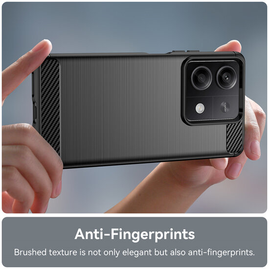 Xiaomi Redmi Note 13 5G Hoesje - MobyDefend TPU Backcover - Geborstelde Metaal &amp; Carbon-Look - Zwart