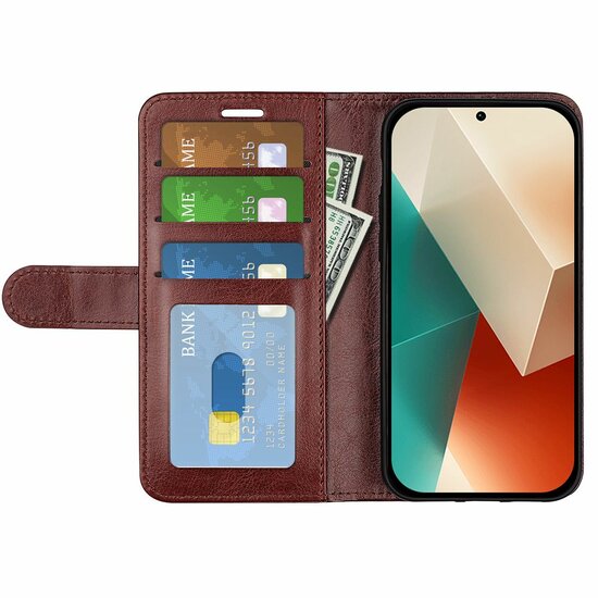 Xiaomi Redmi Note 13 5G Hoesje - MobyDefend Wallet Book Case (Sluiting Achterkant) - Bruin