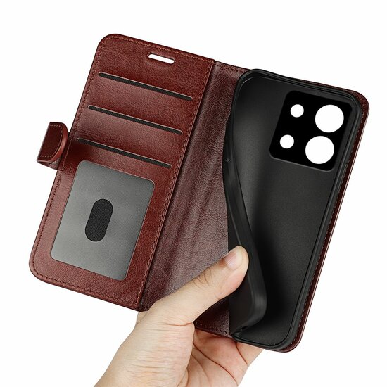 Xiaomi Redmi Note 13 5G Hoesje, MobyDefend Wallet Book Case (Sluiting Achterkant), Bruin
