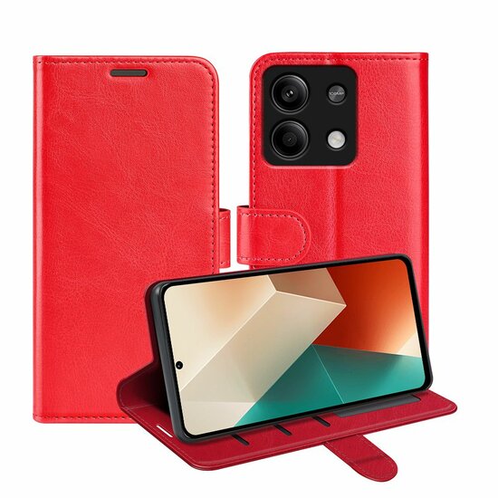 Xiaomi Redmi Note 13 5G Hoesje, MobyDefend Wallet Book Case (Sluiting Achterkant), Rood