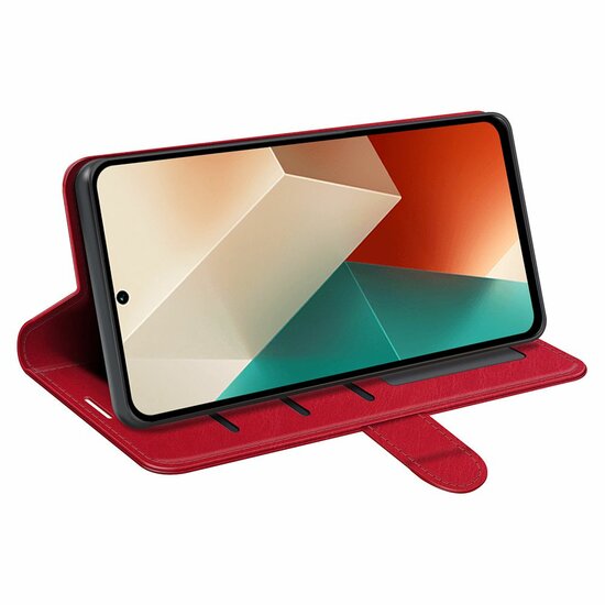 Xiaomi Redmi Note 13 5G Hoesje, MobyDefend Wallet Book Case (Sluiting Achterkant), Rood