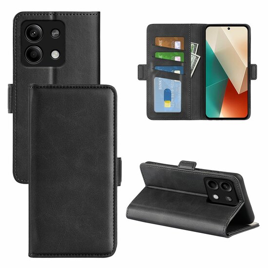 Xiaomi Redmi Note 13 5G Hoesje, MobyDefend Luxe Wallet Book Case (Sluiting Zijkant), Zwart
