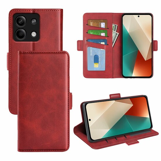 Xiaomi Redmi Note 13 5G Hoesje - MobyDefend Luxe Wallet Book Case (Sluiting Zijkant) - Rood