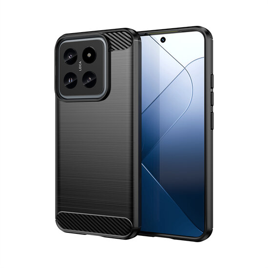 Xiaomi 14 Hoesje - MobyDefend TPU Backcover - Geborstelde Metaal &amp; Carbon-Look - Zwart