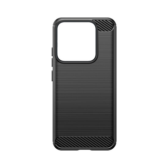 Xiaomi 14 Hoesje, MobyDefend TPU Gelcase, Geborsteld Metaal + Carbonlook, Zwart