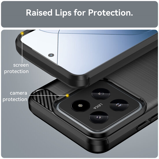 Xiaomi 14 Hoesje - MobyDefend TPU Backcover - Geborstelde Metaal &amp; Carbon-Look - Zwart