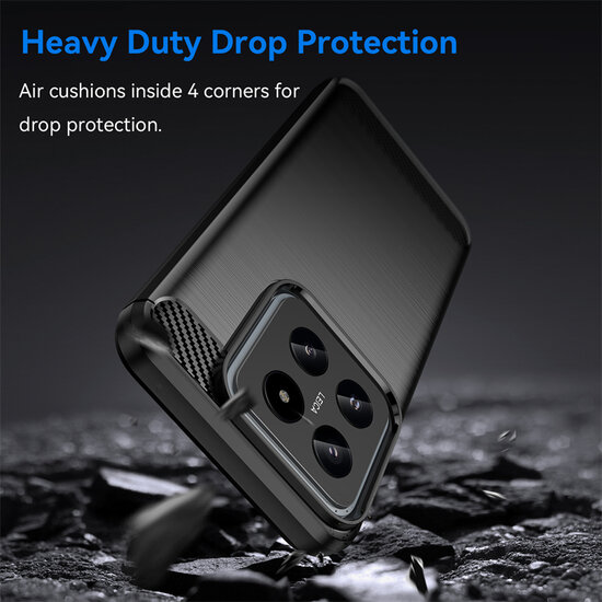 Xiaomi 14 Hoesje - MobyDefend TPU Backcover - Geborstelde Metaal &amp; Carbon-Look - Zwart