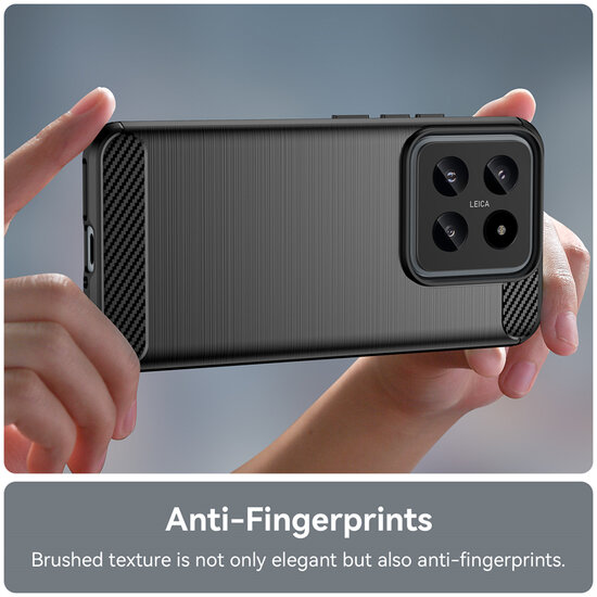 Xiaomi 14 Hoesje - MobyDefend TPU Backcover - Geborstelde Metaal &amp; Carbon-Look - Zwart