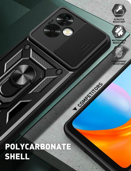 Oppo A79 / OnePlus Nord N30 SE Hoesje - MobyDefend Pantsercase Met Draaibare Ring - Blauw