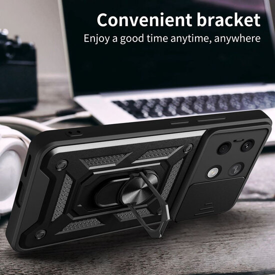Xiaomi Redmi Note 13 5G Hoesje - MobyDefend Pantsercase Met Draaibare Ring - Zwart