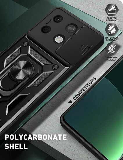 Xiaomi Redmi Note 13 5G Hoesje - MobyDefend Pantsercase Met Draaibare Ring - Zwart