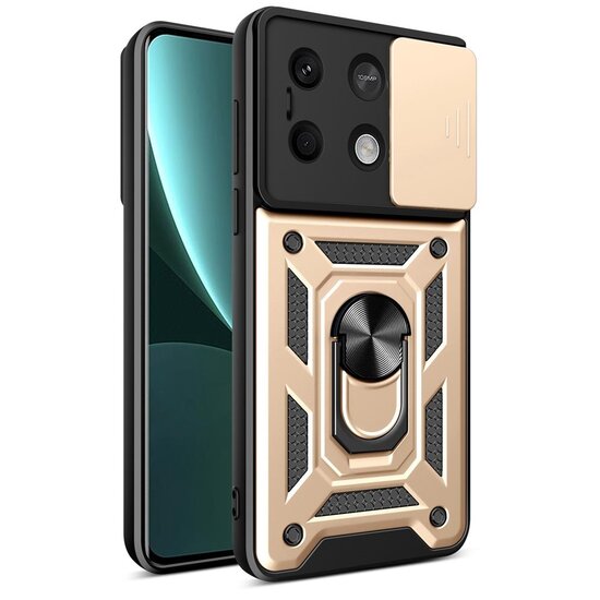 Xiaomi Redmi Note 13 5G Hoesje - MobyDefend Pantsercase Met Draaibare Ring - Goud