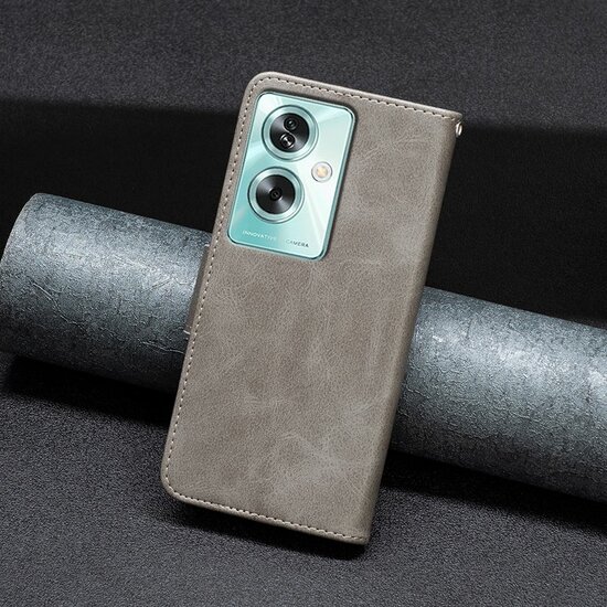 Oppo A79 / OnePlus Nord N30 SE Hoesje - MobyDefend Wallet Book Case Met Koord - Grijs