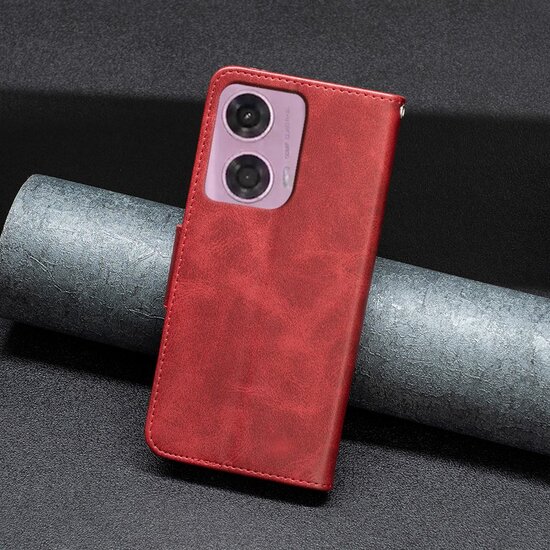 Motorola Moto G34 Hoesje - MobyDefend Wallet Book Case Met Koord - Rood
