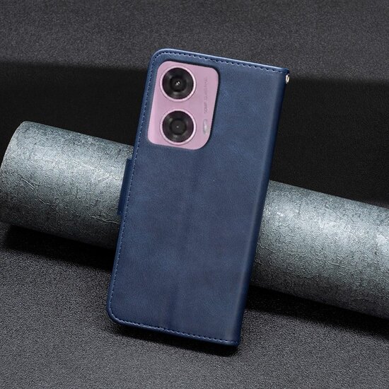 Motorola Moto G34 Hoesje - MobyDefend Wallet Book Case Met Koord - Blauw
